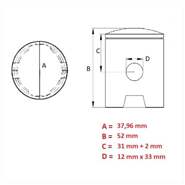 Zuiger Simson S51/KR51 1/2 (1-RING) (ALU) 37.96 - Barikit