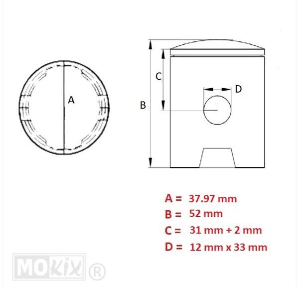 Zuiger Simson S51/KR51 1/2 (1-RING) (ALU) 37.97 - Barikit