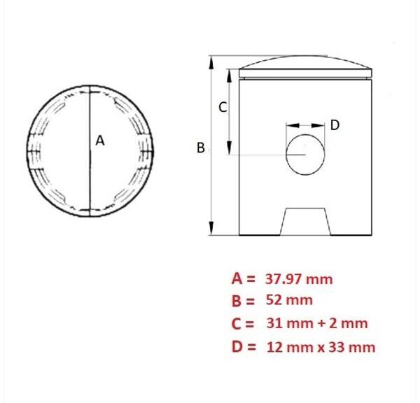 Kolben Simson S51/KR51 1/2 (1-Ring) (Alu) 37.97 - Barikit