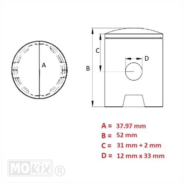 Zuiger Simson S51/KR51 1/2 (1-RING) (ALU) 37.97 - Barikit