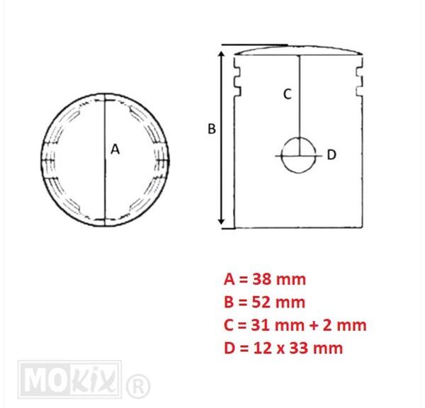 Zuiger Simson S51/KR51 1/2 (2-RINGEN) 38.00mm - Barikit