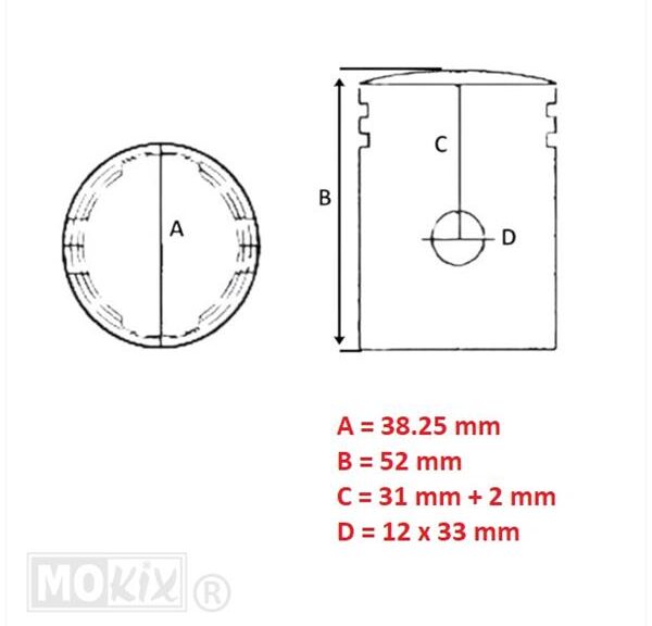 Zuiger Simson S51/KR51 1/2 (2-RINGEN) 38.25mm - Barikit