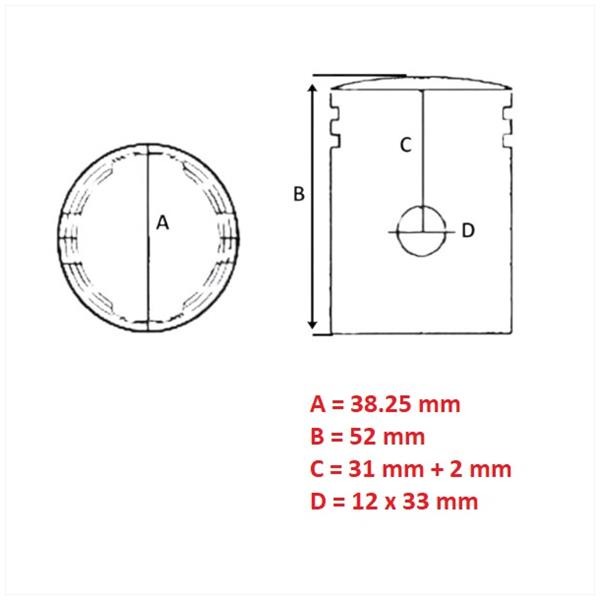 Kolben Simson S51/KR51 1/2 (2-Ringe) 38.25 mm - Barikit