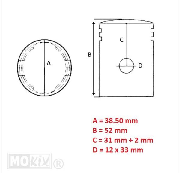 Zuiger Simson S51/KR51 1/2 (2-RINGEN) 38.50mm - Barikit