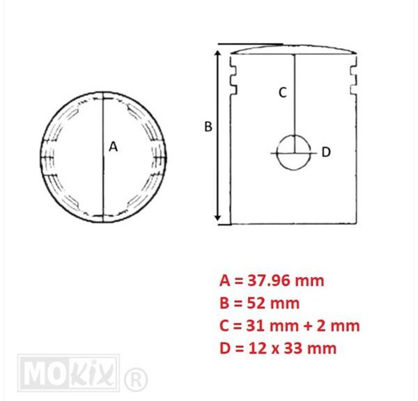 Zuiger Simson S51/KR51 1/2 (2-RINGEN) (ALU) 37.96 - Barikit