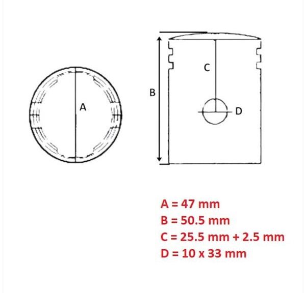 Zuiger Minarelli Horz/Vert (Toppf) (1 Ring) 47.00 - Barikit