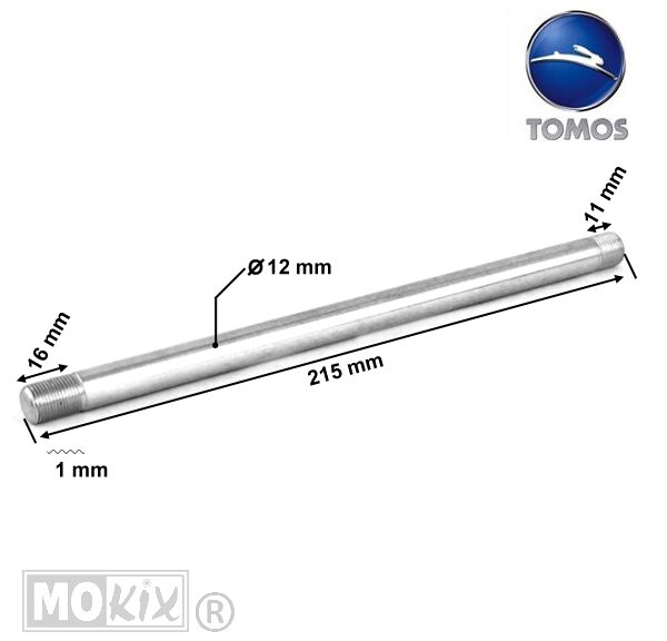 Tomos originele voorwielas 215mm M12x1.00 voor A35 nieuwe voorvork