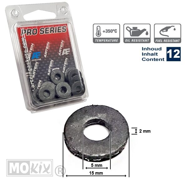Thermische isolatieringen 5x15x2mm set van 12 voor uitlaatmontage brommer en scooter