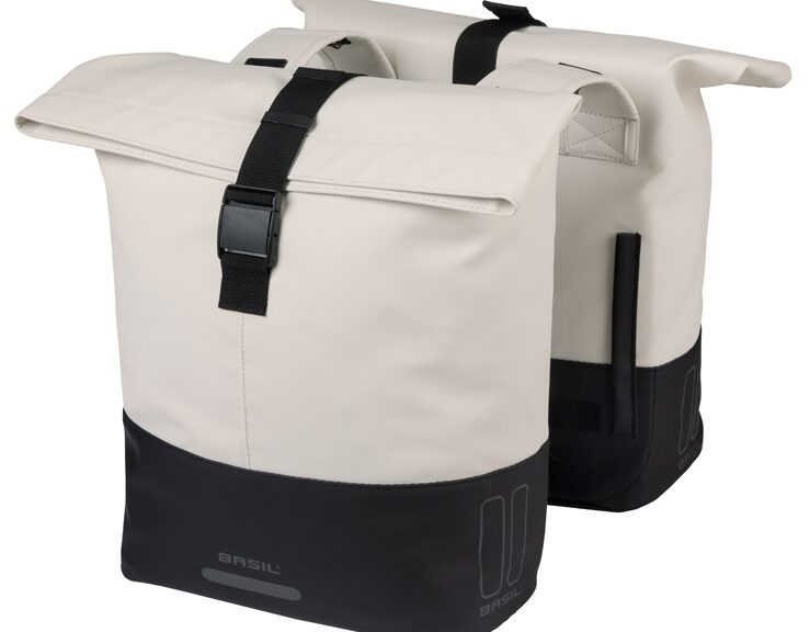 Dubbele fietstas Basil Cove 28-32L 14 x 29 x 36 cm - wit/zwart