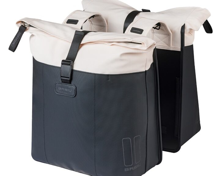Dubbele fietstas Basil Vive 28-35L 14 x 30 x 38 cm - wit/zwart
