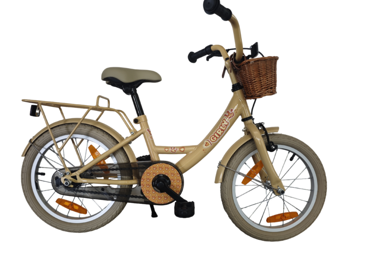 Kinderfiets Bikefun Girly 16 inch - met mandje en remnaaf - Goud