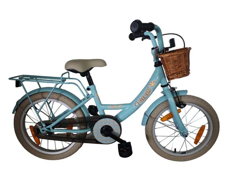 Kinderfiets Bikefun Girly 16 inch - met mandje en remnaaf - Blauw