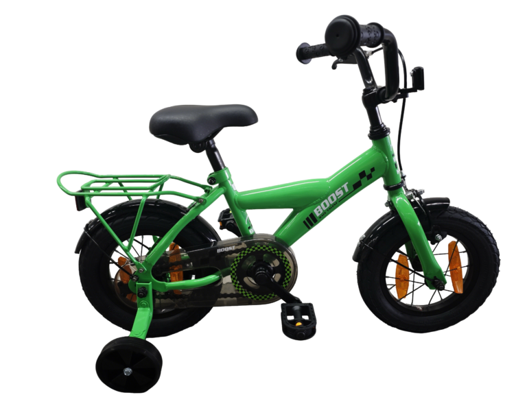 Kinderfiets Bikefun Boost 12 inch - met zijwieltjes en remnaaf - Groen
