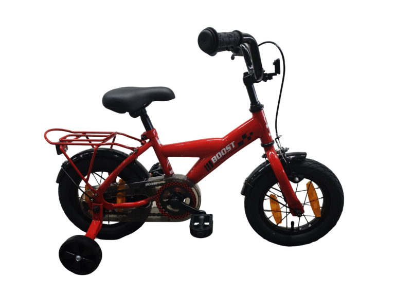 Kinderfiets Bikefun Boost 12 inch - met zijwieltjes en remnaaf - Rood