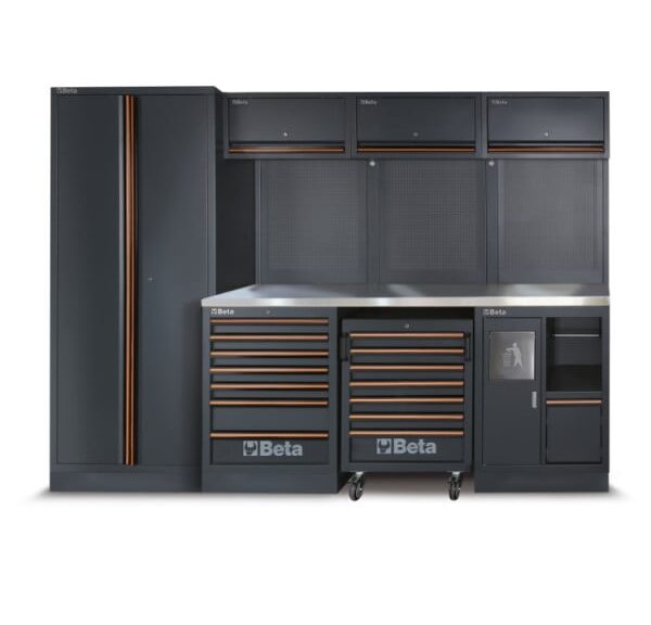 Werkplaatsinrichting Beta Tools C45PRO 2.0 X (RVS gecoat MDF werkblad) inclusief gratis 268-delige gereedschapsset