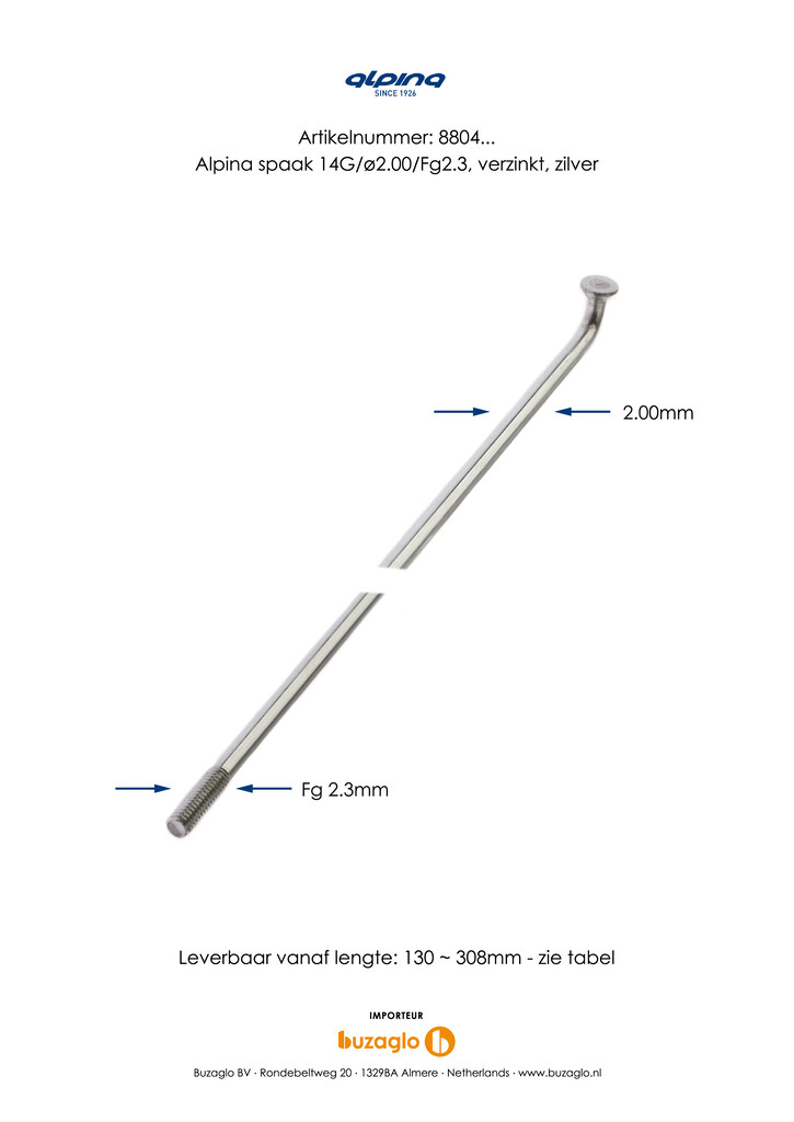 Spaak Alpina 14G 290 mm verzinkt zilver - 1440 stuks - Afbeelding 2