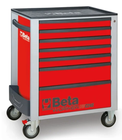 Gereedschapswagen (rood) Beta Tools C24S met 7 laden en 240-delig assortiment gereedschappen