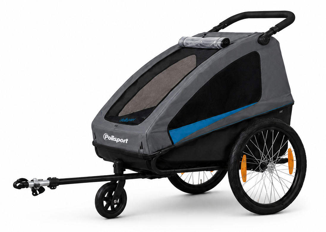 2-in-1 kindertrailer en -wagen Polisport - grijs/zwart