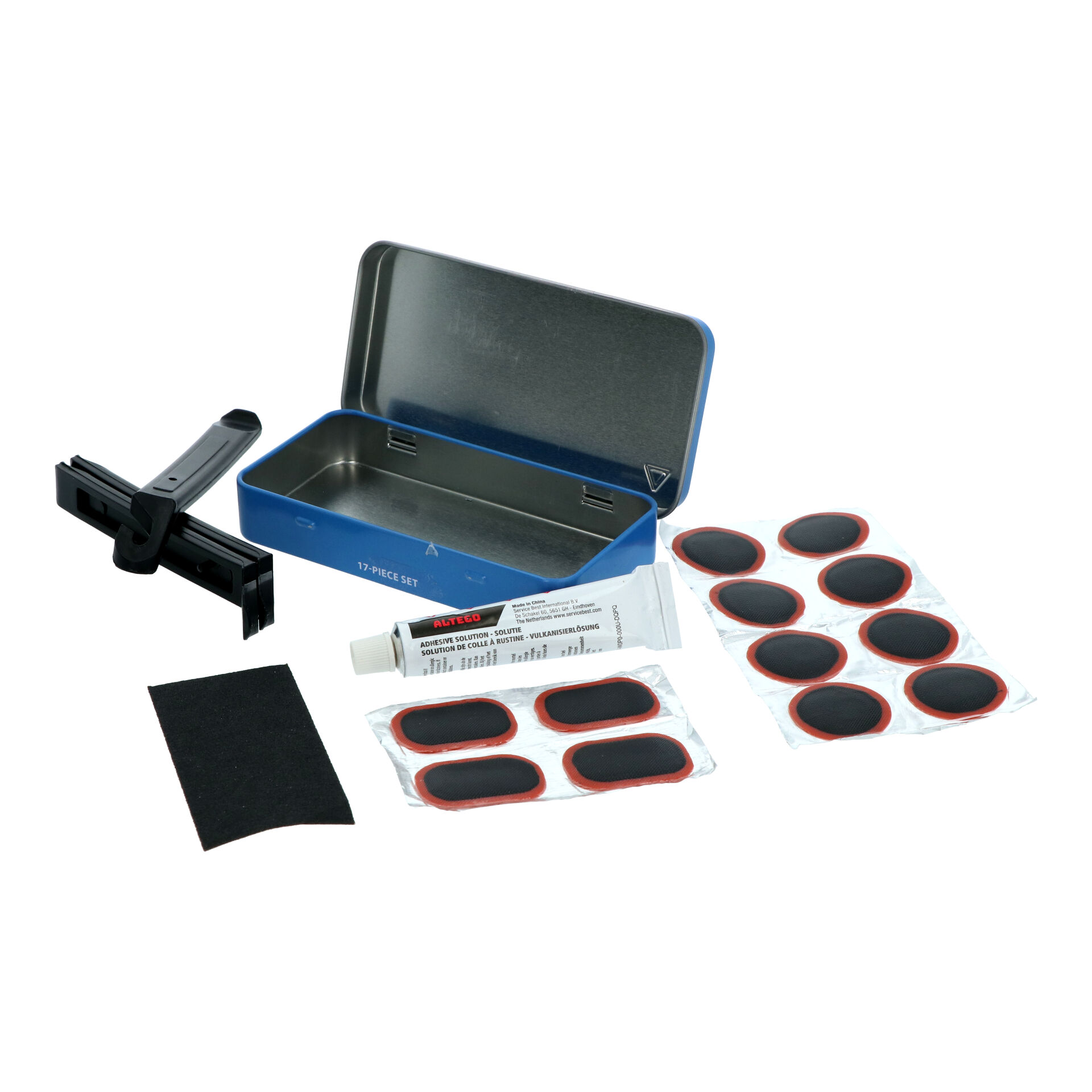 Reparatieset ALTEGO 17-delig voor fietsbanden - in metalen doos - Afbeelding 2