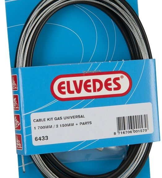 Gaskabel Elvedes universeel 1700mm / 2250mm extra flexibel verzinkt - zwart (op kaart)