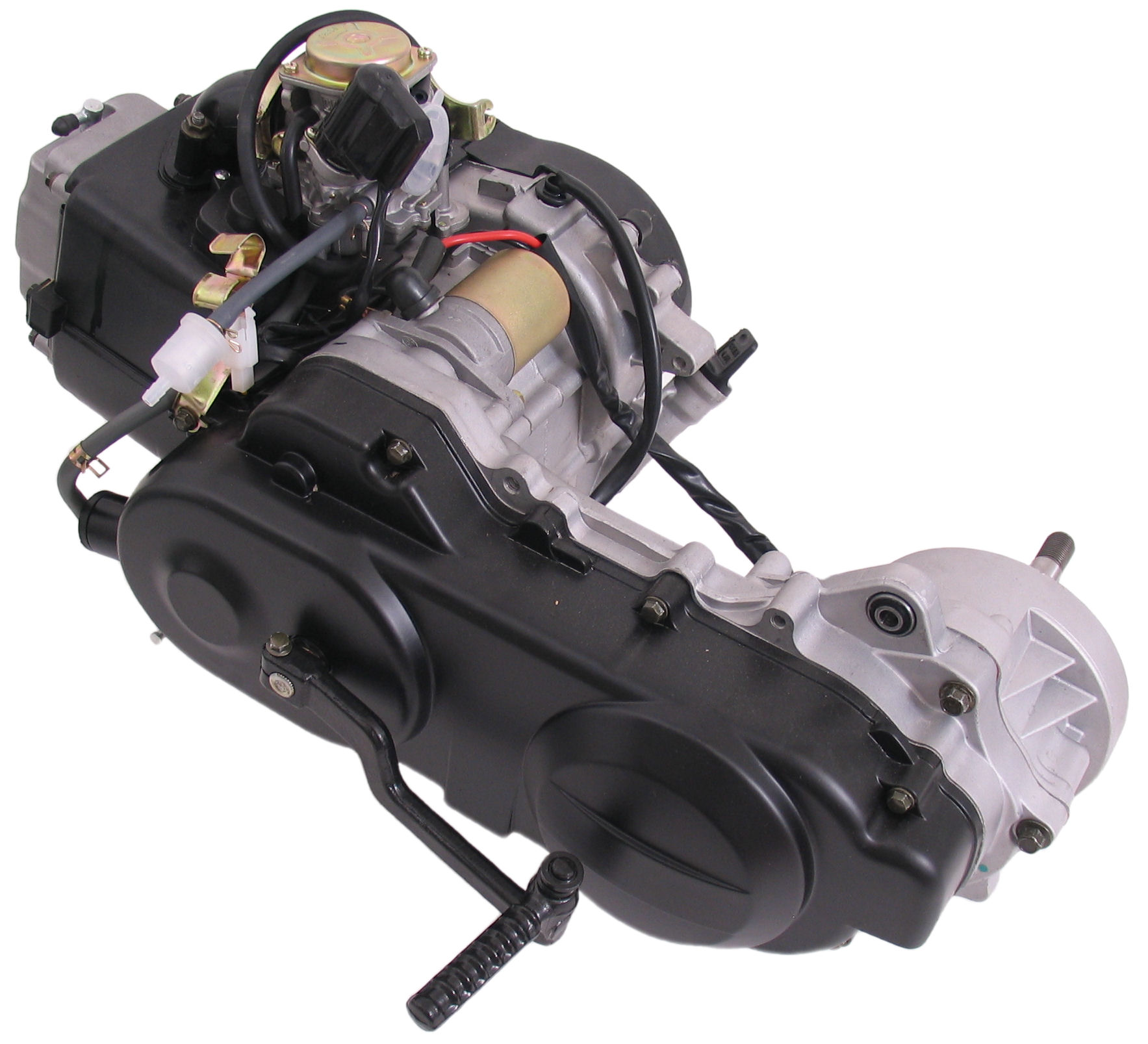 Motorblok compleet China scooter GY6 10 inch wiel met Lange achteras inclusief Carburateur - Afbeelding 3