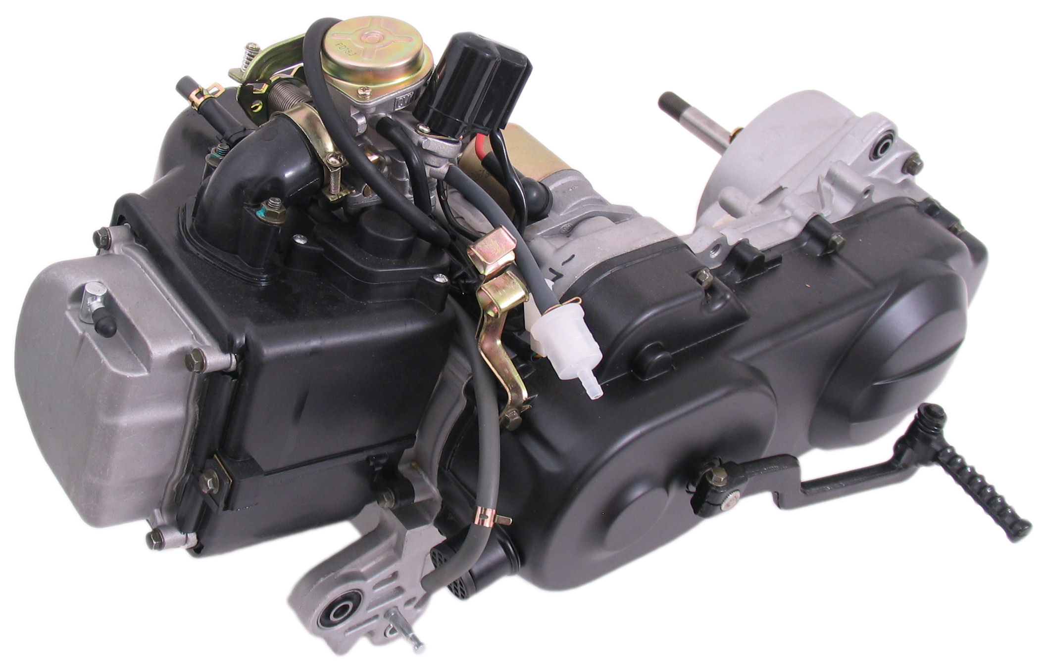 Motorblok compleet China scooter GY6 10 inch wiel met Lange achteras inclusief Carburateur - Afbeelding 4