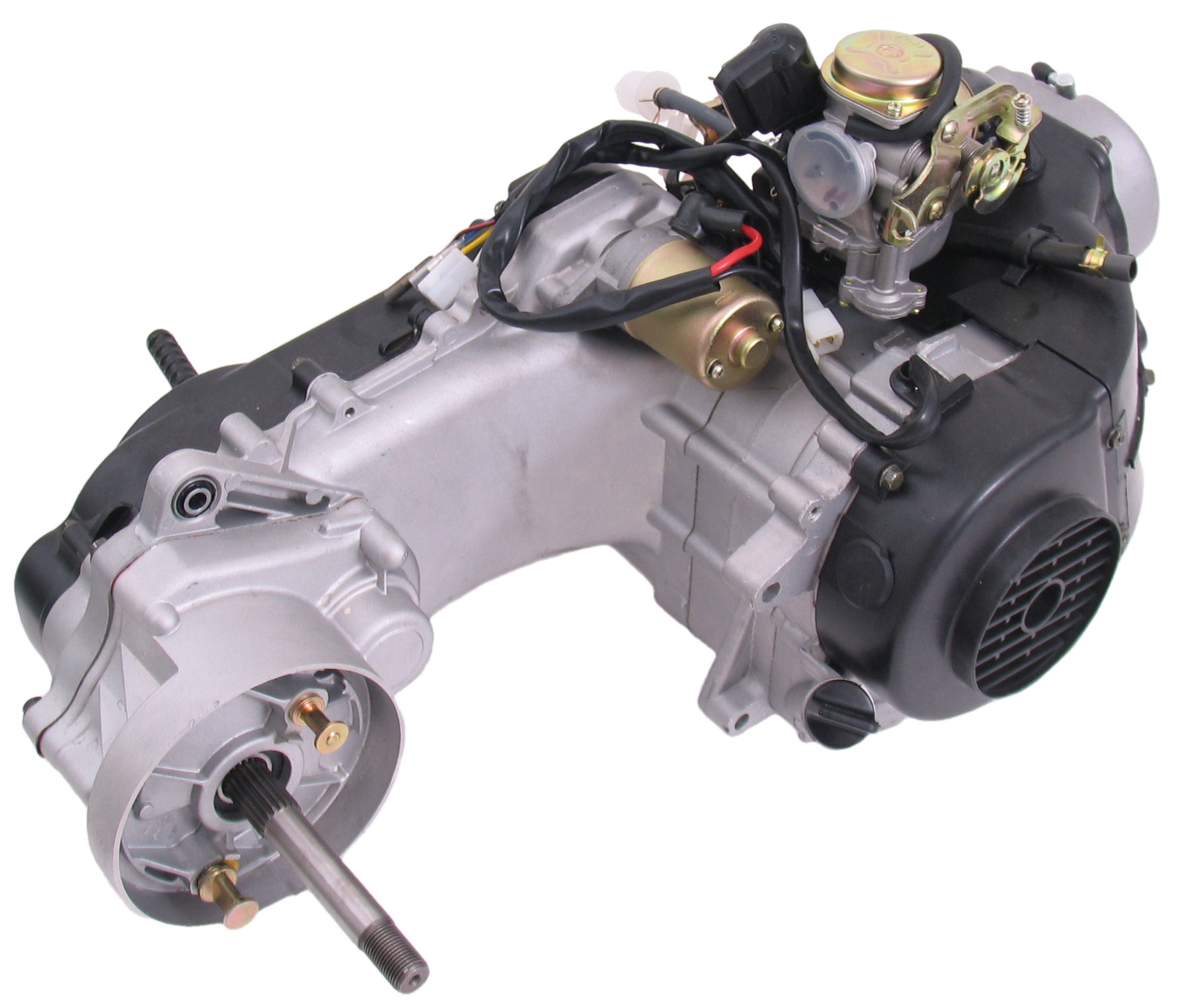 Motorblok compleet China scooter GY6 10 inch wiel met Lange achteras inclusief Carburateur - Afbeelding 5