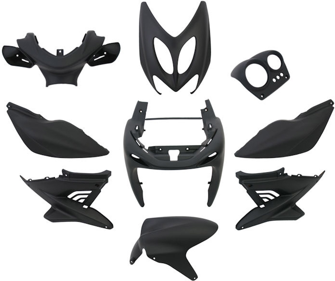 Plaatset 9-delig Edge voor Yamaha Aerox tot bouwjaar 2014 - mat zwart
