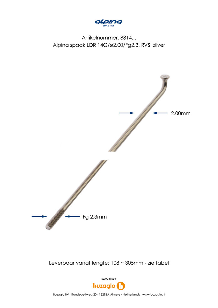 Spaken 296-14 Alpina ø2.00mm FG 2.3 - RVS zilver (144 stuks) - Afbeelding 2