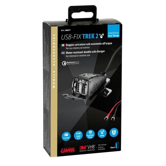 Optiline Trek-2 dubbele USB oplader - waterdicht