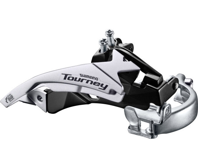 Voorderailleur 3 x 6/7-speed Shimano Tourney FD-TY510 top swing/dual pull - lage klem - 42T (66-69°) - Zwart/Zilver