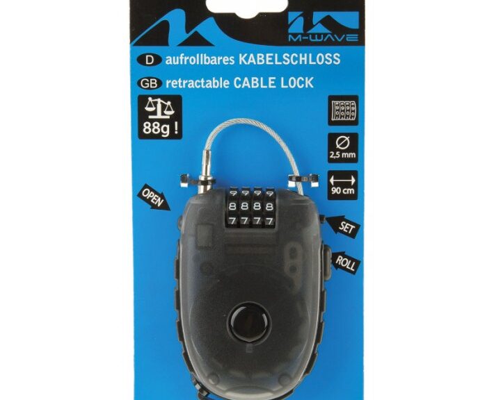 Kabelslot met oprolbare staalkabel M-Wave Lock 'n Roll - 90 cm x 2,4 mm (op M-wave kaart)