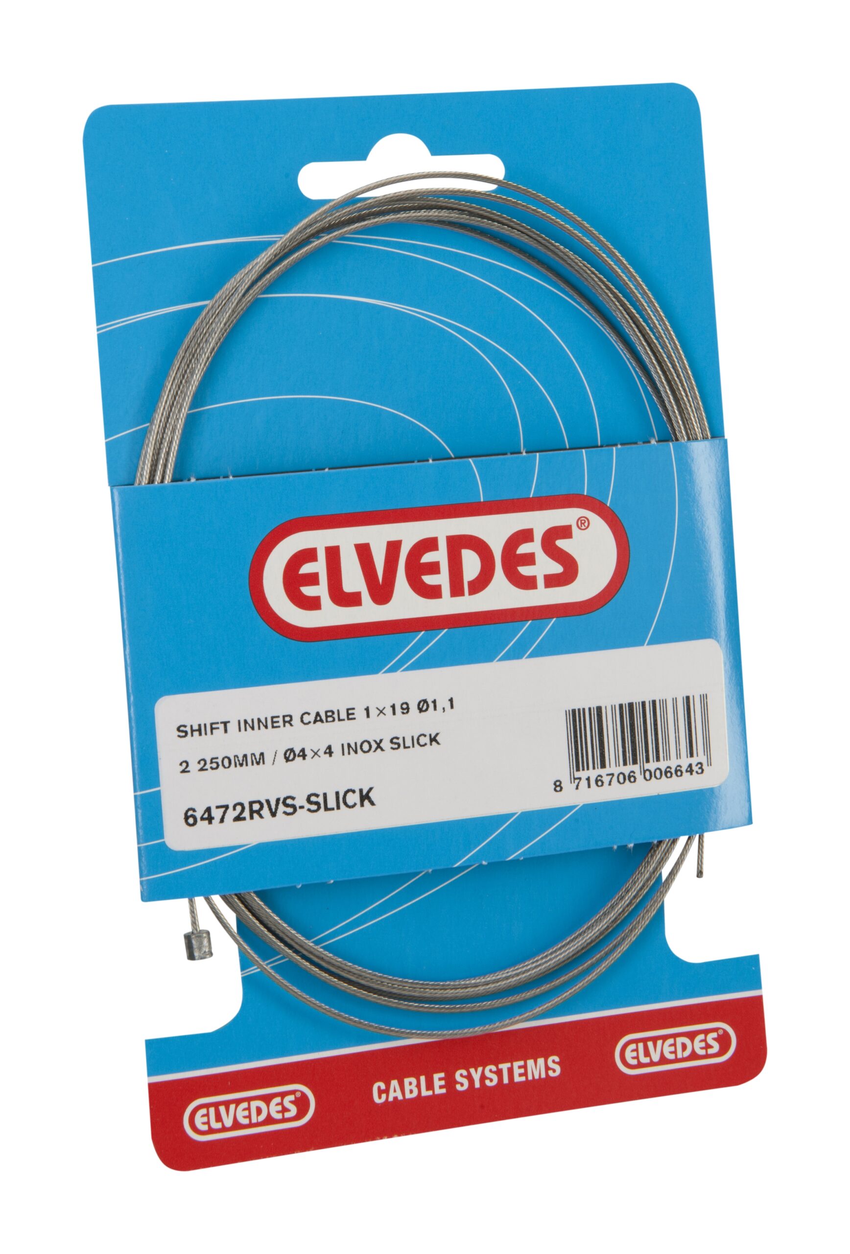 Schakel binnenkabel Elvedes 2250mm RVS Slick ø1,1mm Shimano / SRAM N-nippel (op kaart) - Zilver