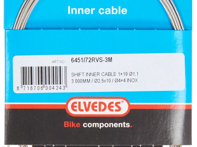 Schakel binnenkabel Elvedes 3000mm 1 x 19 draads RVS ø1,1mm met ø2,5 ×10 en ø4 × 4mm N-nippel - Zilver