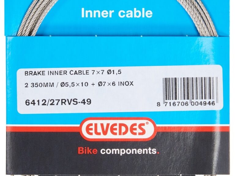 Rem binnenkabel Elvedes 2250mm 7×7 draads RVS ø1,5mm met V-nippel ø5,5 × 10 en T-nippel ø7 × 6mm