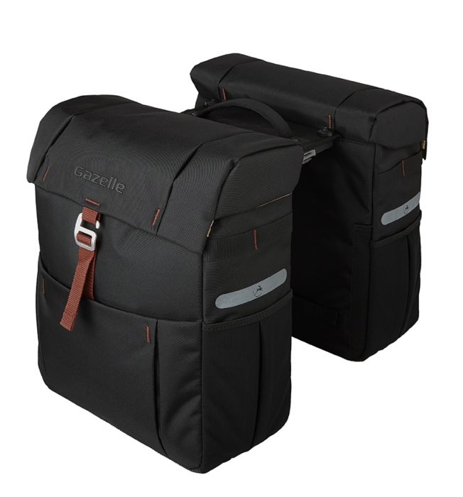 Dubbele fietstas Gazelle met MIK adapter 37 liter 31 x 40 x 15 (2x) - zwart/bruin