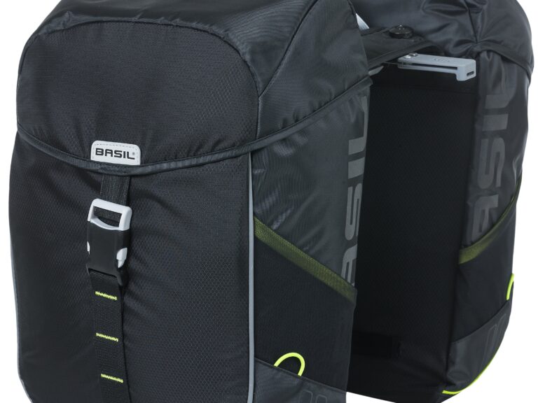 Dubbele fietstas Basil Miles Double Bag MIK 34 liter - zwart/lime