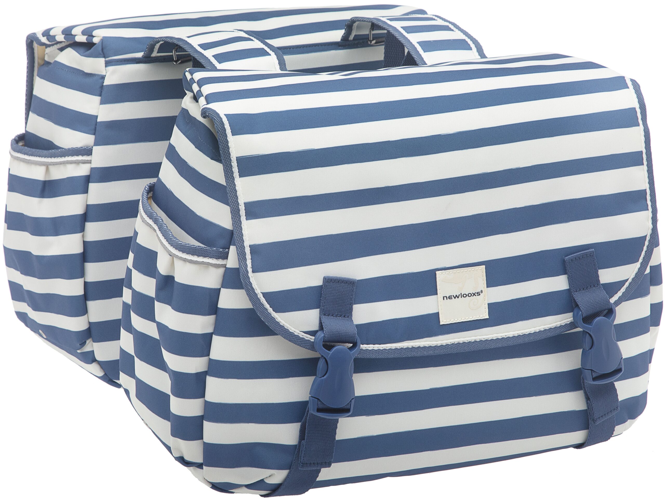 Dubbele fietstas New Looxs Joli Double 34 liter 38 x 29 x 16 cm (2x) - blue stripe