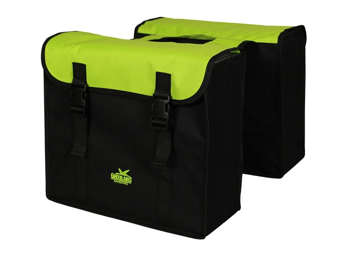 Dubbele fietstas Greenlands 34 liter 37 x 33 x 14cm (2x)  - zwart / lime groen