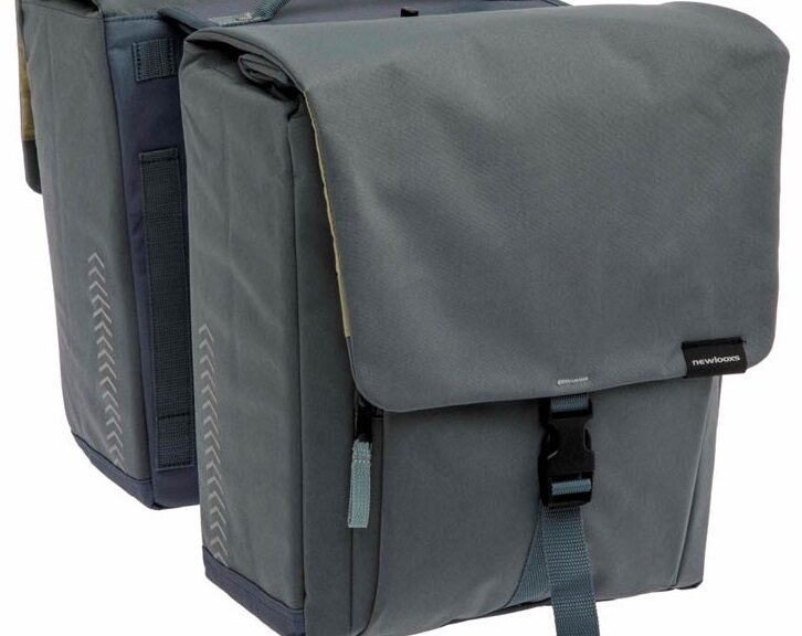 Dubbele fietstas New Looxs Tulum 32 liter 35 x 17 x 37 cm (2x) - grijs/groen afneembaar