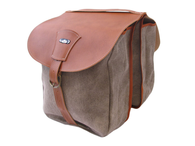 Dubbele fietstas Monte Grappa 'Country' skai leer - canvas cognac