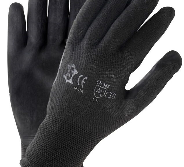 Montagehandschoen werkplaats Large - zwart nylon met PU-coating