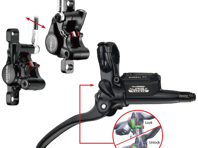 Hydraulische schijfremset Tektro HD-T525 Auriga Twin Cargo met handrem functie voor driewielers - links met leidingen - zwart