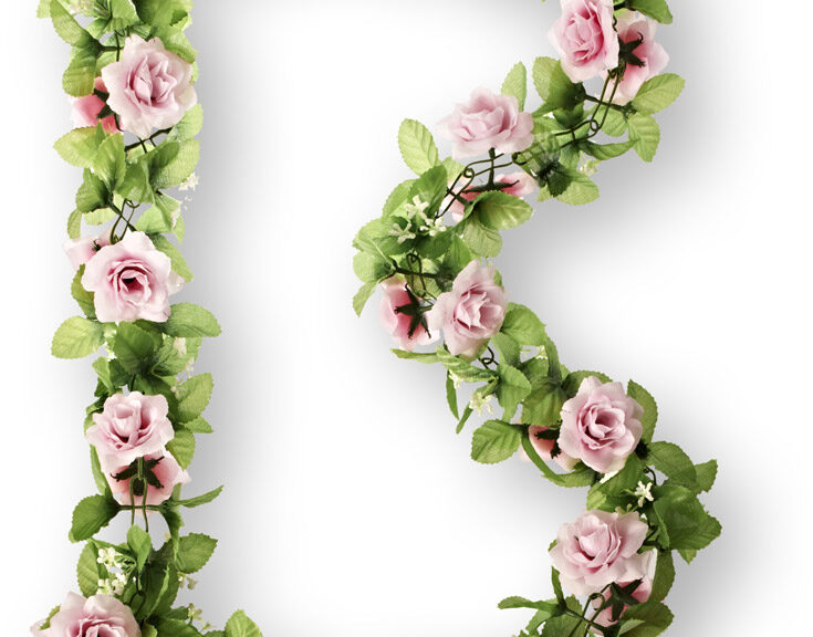 Bloemenstreng Basil  met rozen, groene takjes en gipskruid - roze