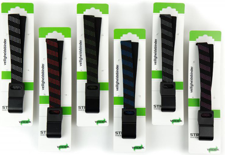 Snelbinder Widek 24mm met zwarte stalen haak -  12 stuks assorti van 6 kleuren