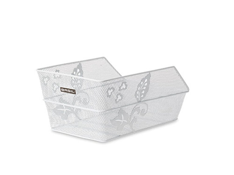 Fietsmand Basil Cento S FM Flower met vaste montage 32 x 22 x 17 cm - wit