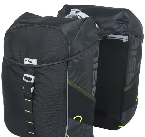 Dubbele fietstas Basil Miles 34 liter 13 x 26 x 35 cm (2x) - zwart / lime