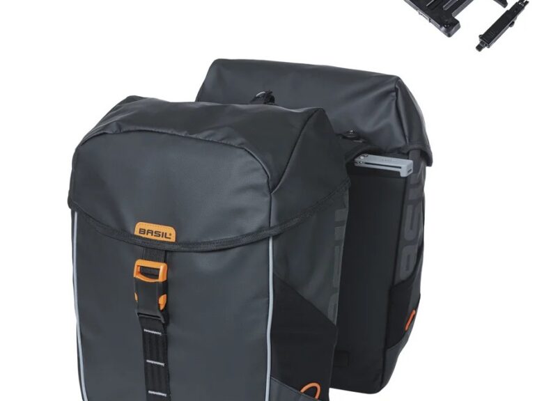 Dubbele Fietstas Basil Miles Tarpaulin MIK 34 liter 13 x 25 x 37 cm - zwart/oranje