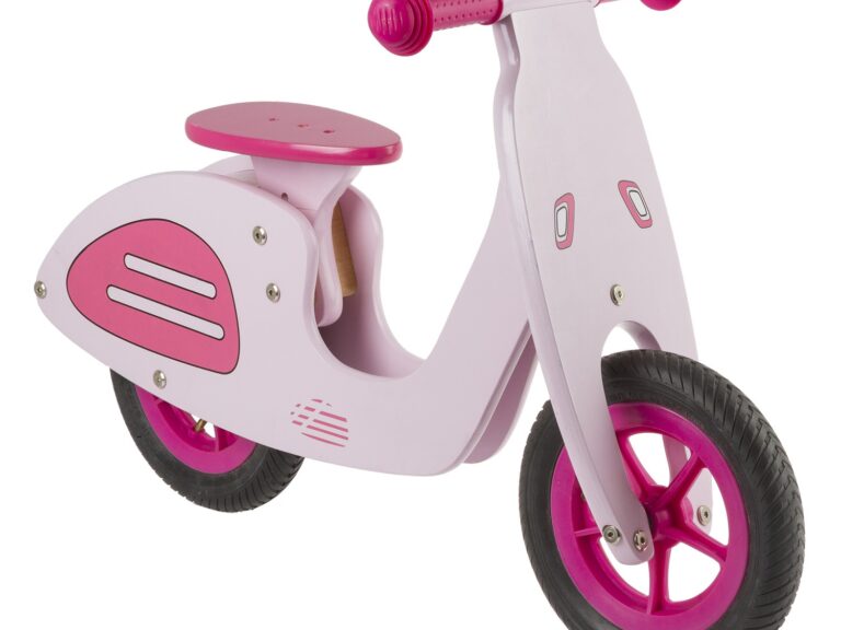 Loopfiets hout - Vespa look met roze velgen