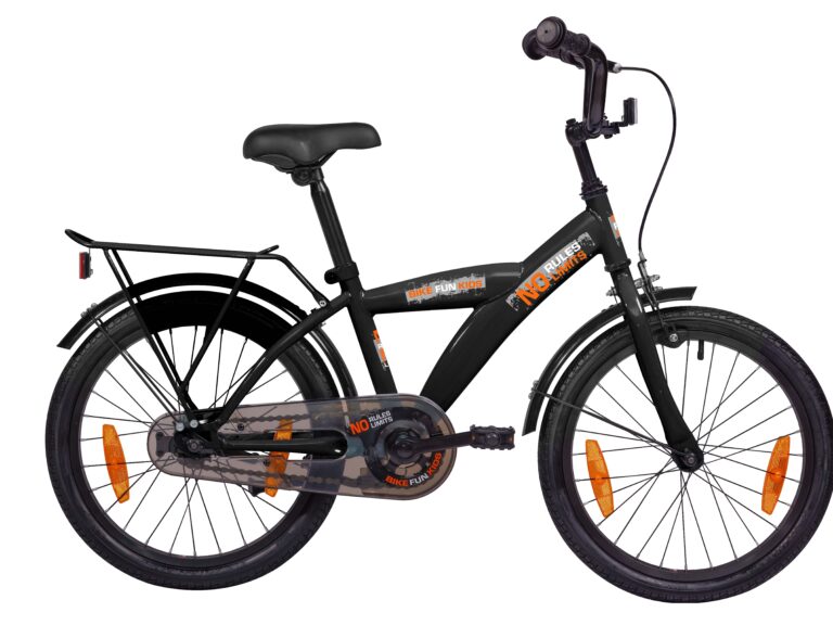 Kinderfiets Bikefun No Rules No Limit 18 inch met Remnaaf - Mat Zwart